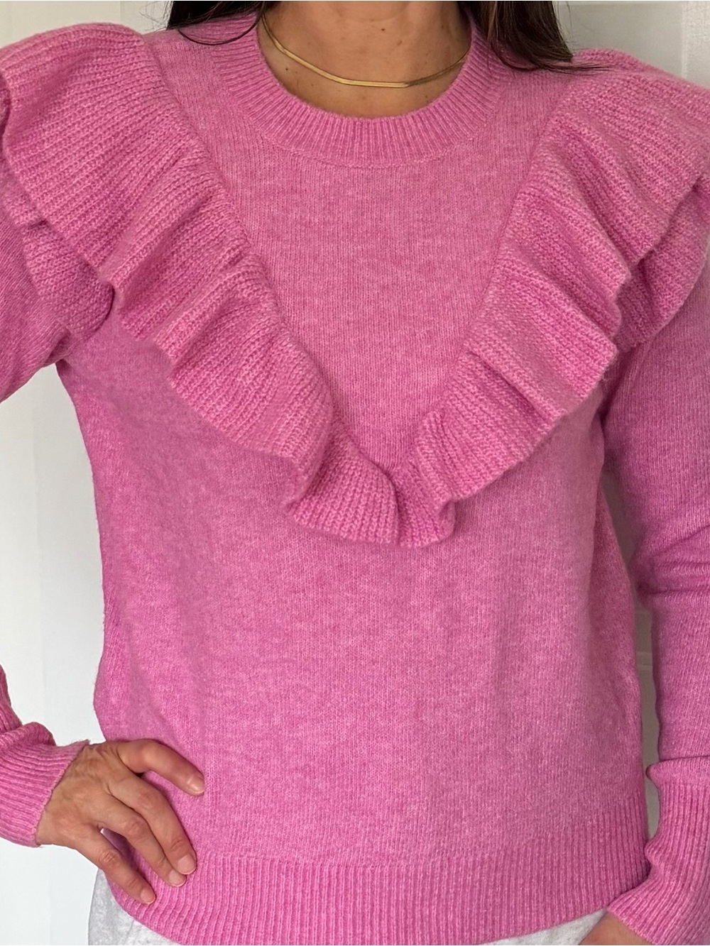 Loft Pink Ruffle-Trim Crewneck Sweater - Women